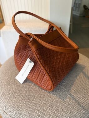 Anthropologie Leather Woven mini Shoulder Bag in Cognac Tan